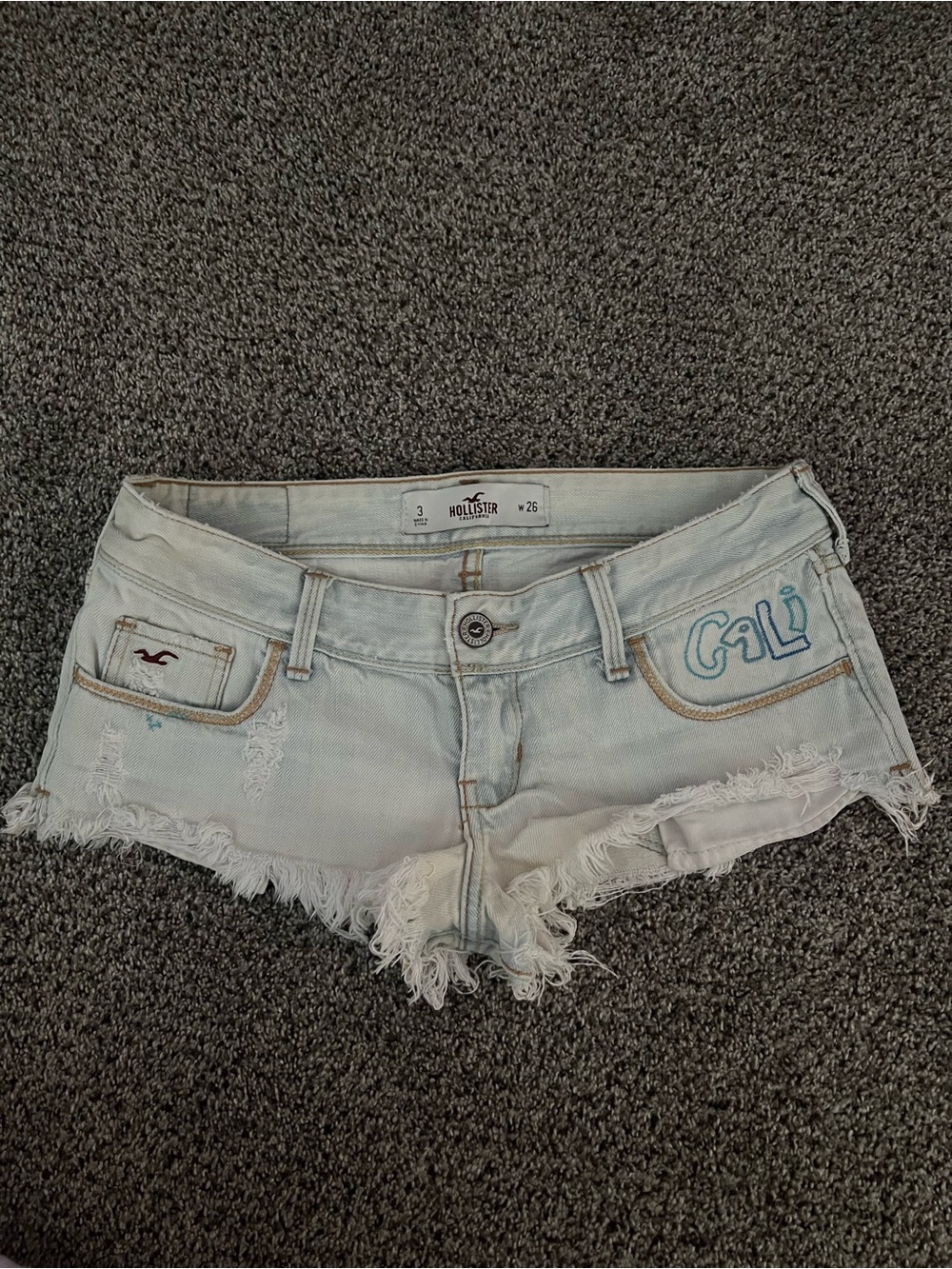 Hollister Light Wash Denim 'Cali' Frayed Cutoff Shorts